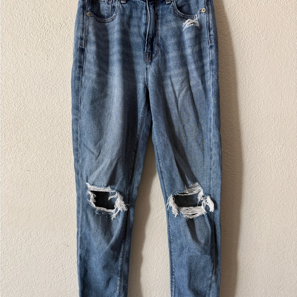 American Eagle Outfitters Women’s Distressed Blue Denim Mom Jeans size 00